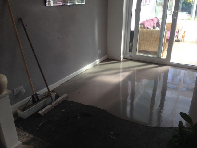 Ardex NA screed was then applied to the dining room floor to create a smooth surface on which the luxury vinyl tiles could be fitted.