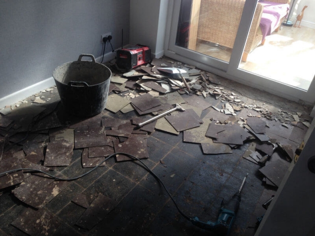 All of the original tiles were taken up and removed to ensure a clear working space