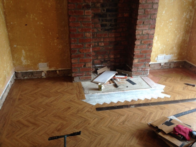 Neobo Wild Barley parquet being fitted in Poynton