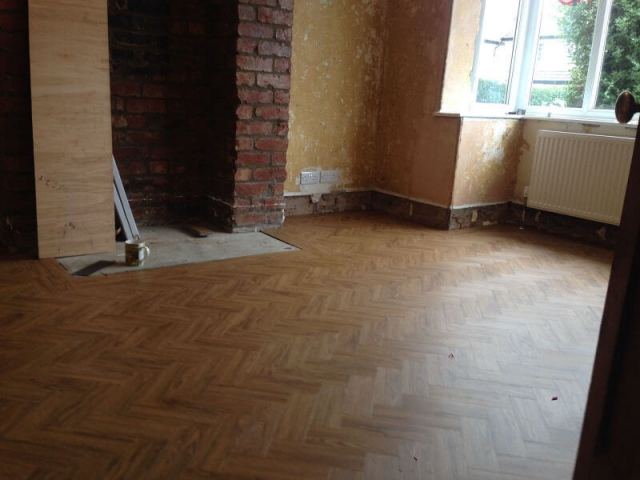 Neobo Wild Barley parquet being fitted in Poynton