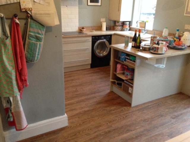 Polyflor Camaro luxury vinyl tiles installed in a kitchen dinner in Stockport