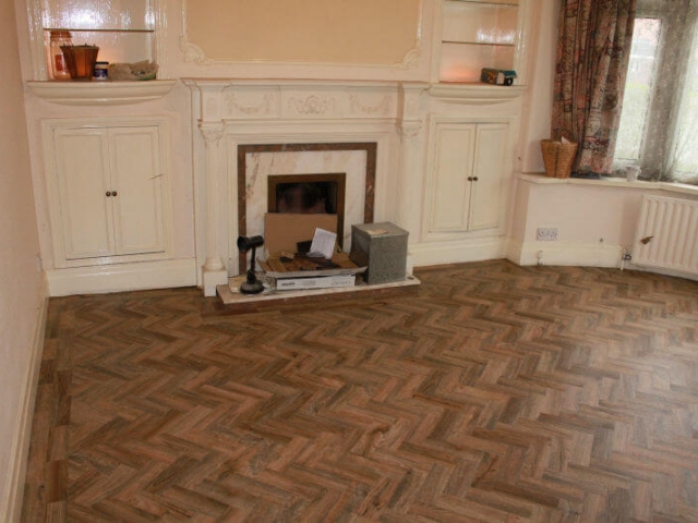 Luxury vinyl tiles installed in a living room