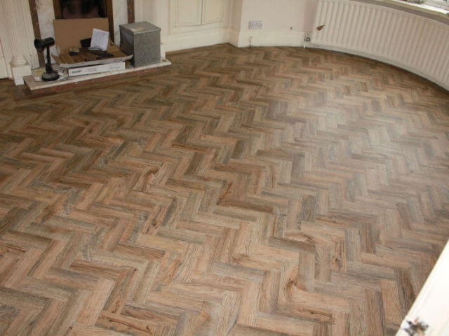 Luxury vinyl tiles installed in a living room