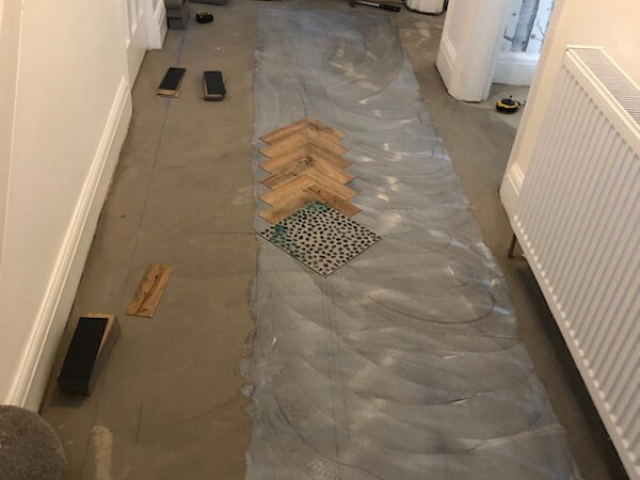 Polyflor Cambridge Parquet Being Installed