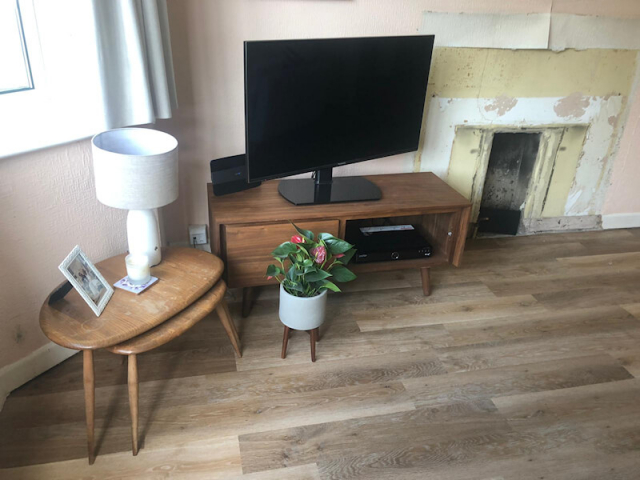 Karndean Pale Limed Oak fitted in lounge dinner and parquet planks fitted in hall